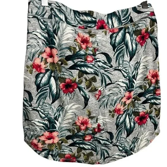 Tommy Bahama floral jersey skirt hibiscus print gray medium cotton drawstring - Picture 4 of 9